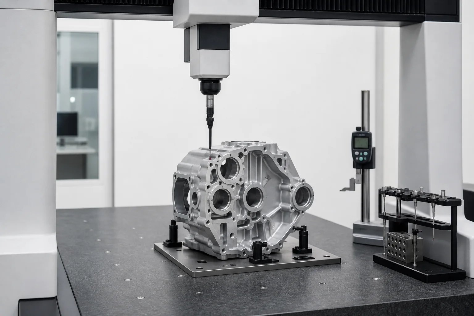 CMM dimensional inspection of a CNC machined aluminum housing