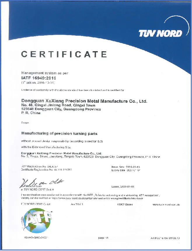 IATF 16949 manufacturing quality certificate preview
