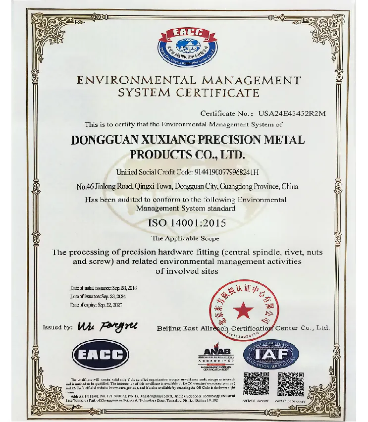 ISO 14001 environmental management certificate preview