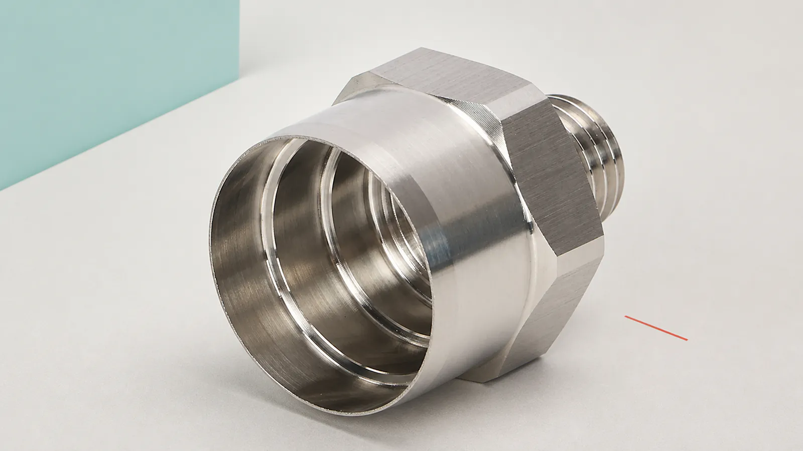 Realistic modern visualization based on a KEC Tour CNC-machined stainless threaded fitting