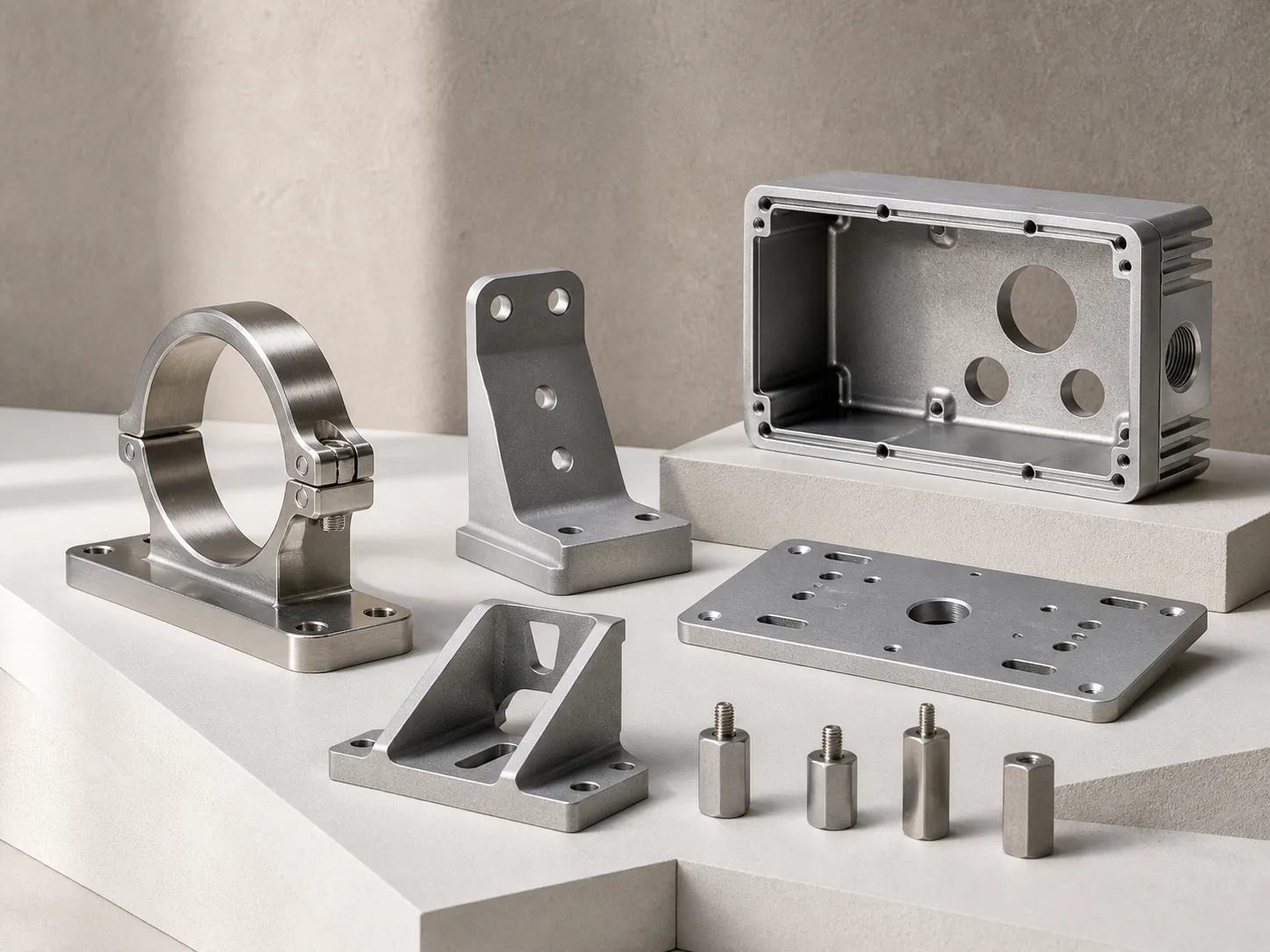 Custom machined instrumentation mounting brackets, plates, pipe stand collar and enclosure frame