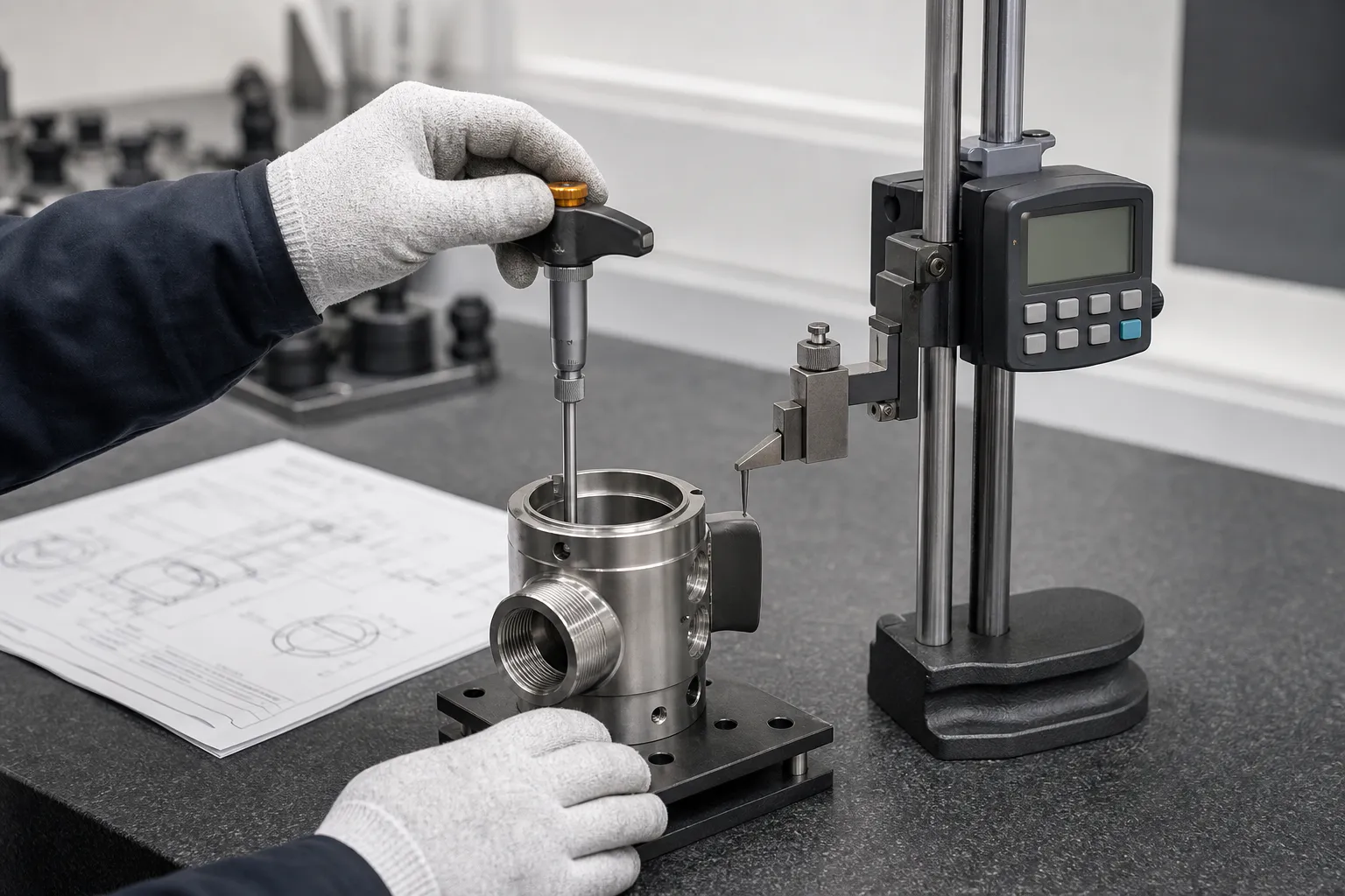 Dimensional inspection of a custom CNC machined pressure transmitter body