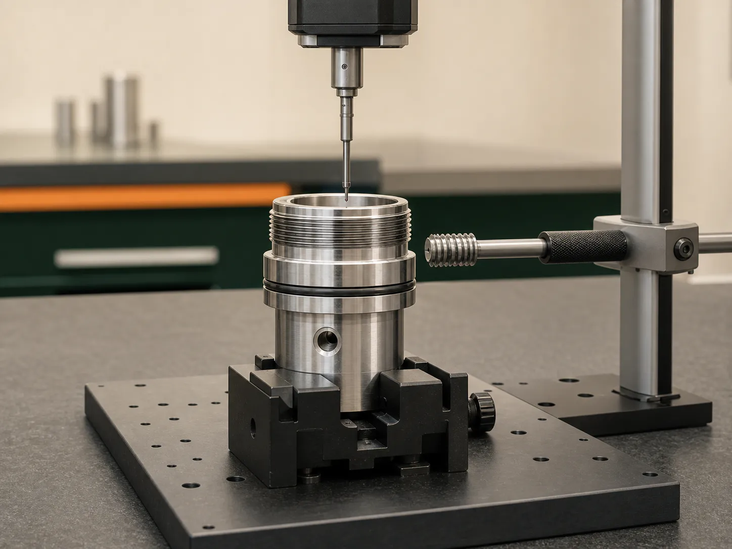 Dimensional inspection of a CNC machined threaded stainless steel sensor housing